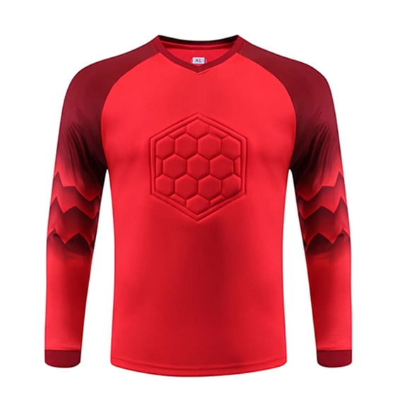 Haitryli Kids Boys Soccer Goalkeeper Jersey Shirts with Pads Goalie T Shirt Football Training Tops Red 5-6
