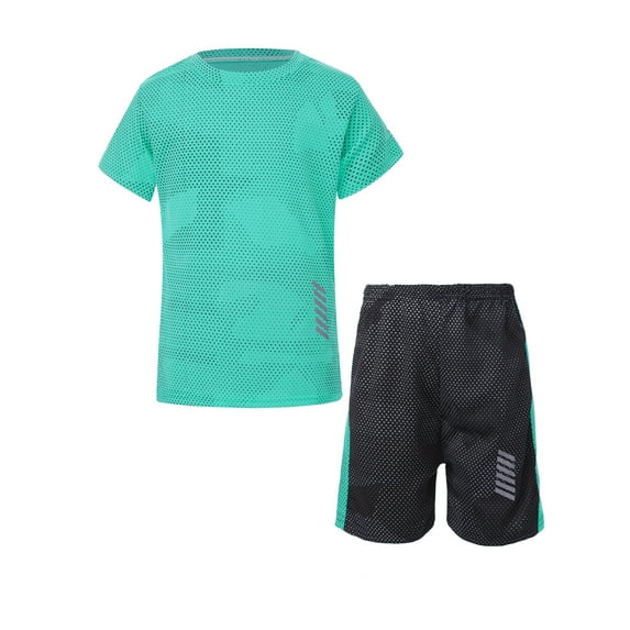 Haitryli Kids Boys Soccer Jersey Tracksuit Basketball Mesh Shirts and Sport Shorts Set Green 9-10
