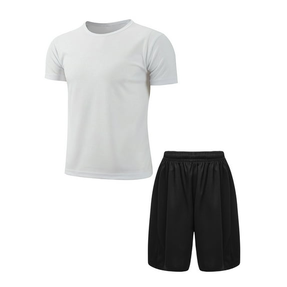 Haitryli Kids Boys Sport Clothing Set Basketball Shirts Tops with Mesh Shorts Kit Football Jersey White&Black 15-16