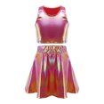 thumbnail image 1 of Haitryli Kids Cheer Outfit Hip Hop Dance Dress Sets 2 Pcs Shiny Skirt And Top Set for Stage Performance Red 6-10, 1 of 7
