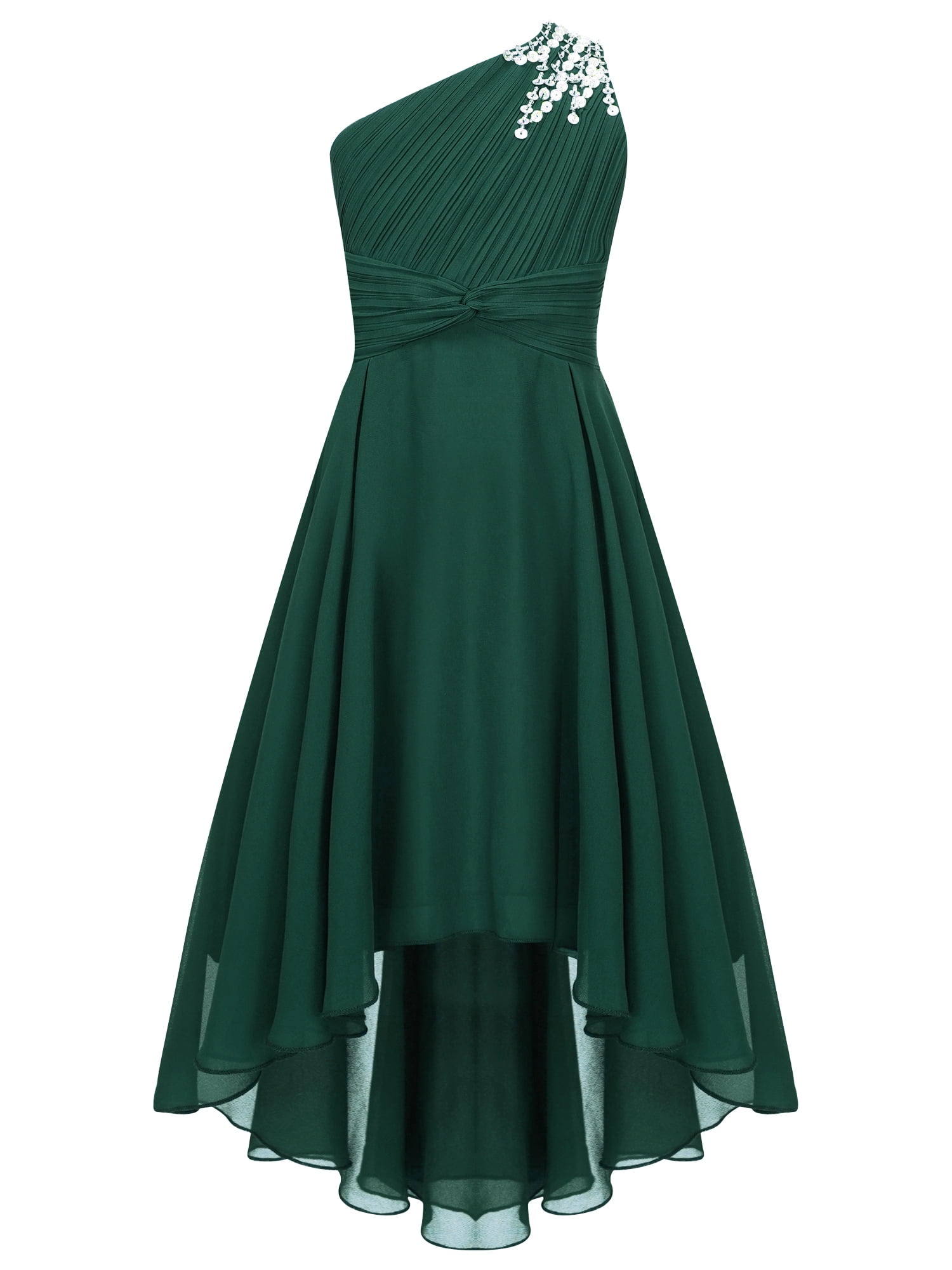 Haitryli Kids Flower Girl Dress Bridesmaid Beaded One Shoulder Wedding Ball  Gown Army Green 16 - Walmart.com