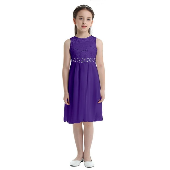 Haitryli Kids Flower Girls Dress Sequin Lace Sleeveless Wedding Pageant Party Formal Prom Gown Purple 6