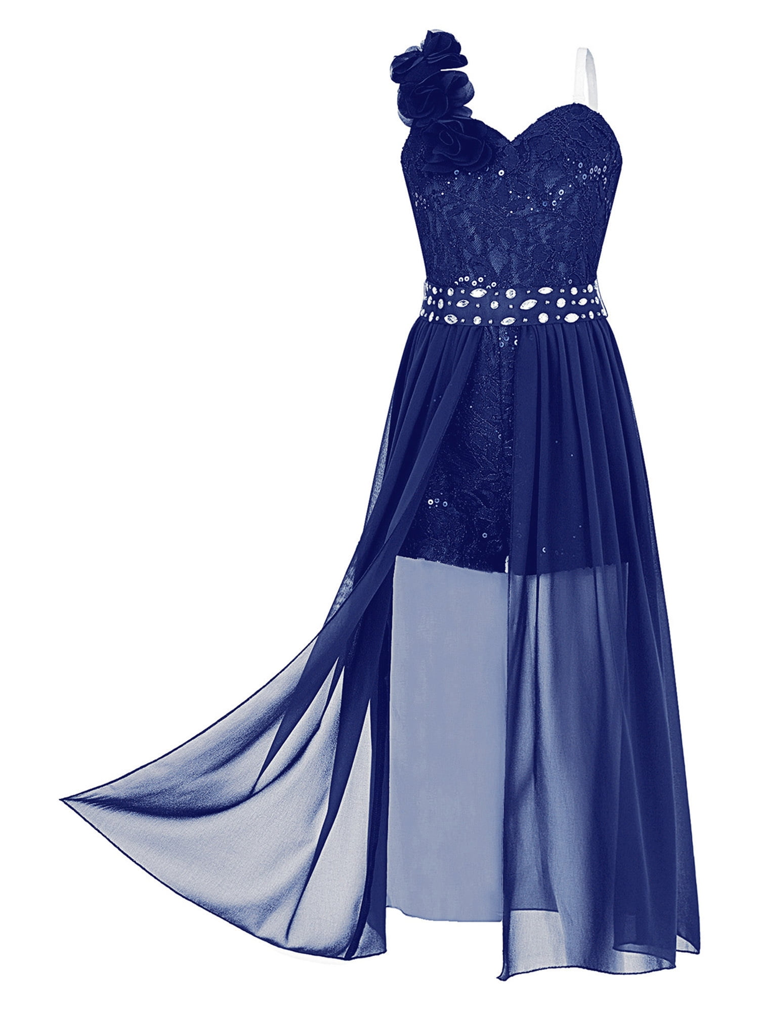 Haitryli Kids Flower Girls One Shoulder Romper Dress Chiffon Wedding Party Gown  Navy Blue 10 - Walmart.com