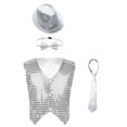 thumbnail image 1 of Haitryli Kids Girl's Boy's Jazz Disco Hip Hop Choir Dance Vest Top Waistcoat and Hat Bowtie Necktie Fancy Party Outfit Silver 13-14, 1 of 7
