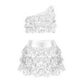 thumbnail image 1 of Haitryli Kids Girls 2 Piece Jazz Latin Ballroom Dance Outfits Sequins One Shoulder Crop Top with Skirt Silver 10, 1 of 5