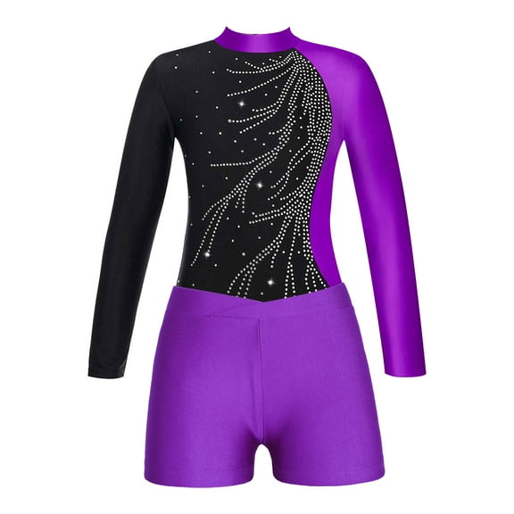 Haitryli Kids Girls 2 Pieces Gymnastics Ballerina Outfits Ballet Dance Leotard Yoga Jumpsuit with Shorts Set Purple 6