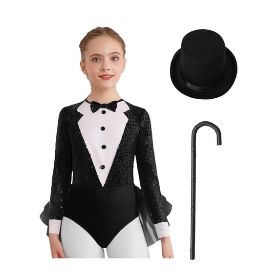 Haitryli Kids Girls Ballet Jazz Dance Gymnastic Skirted Leotard Sequins Magician Performance Party Outfit Set Black 14