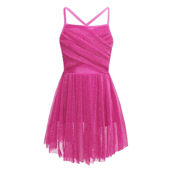Haitryli Kids Girls Ballet Lyrical Dance Dress Mesh Bowknot Back Gymnastics Leotard Ballerina Dancewear Rose 12