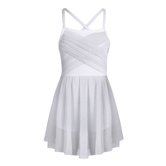 Haitryli Kids Girls Ballet Lyrical Dance Dress Mesh Bowknot Back Gymnastics Leotard Ballerina Dancewear White 10