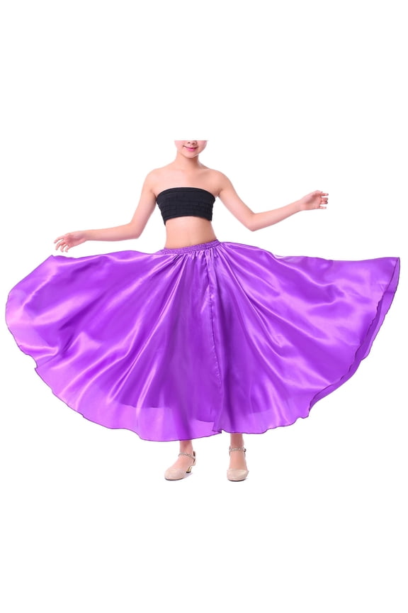 Kids Girls Ballroom Dance Skirt Satin Swing Latin Salsa Belly Cha Cha Flamenco Dance Skirts Dancewear Purple 3-4