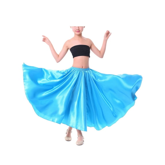 Haitryli Kids Girls Ballroom Dance Skirt Satin Swing Latin Salsa Belly Cha Cha Flamenco Dance Skirts Dancewear Sky Blue 3-4