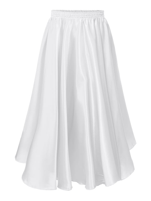 Kids Girls Ballroom Dance Skirt Satin Swing Latin Salsa Belly Cha Cha Flamenco Dance Skirts Dancewear White 3-4