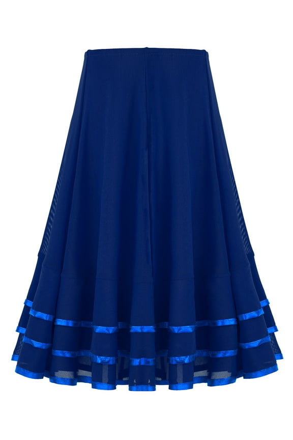 Kids Girls Ballroom Dance Skirt Swing Latin Salsa Belly Cha Cha Flamenco Dance Skirts Blue 10