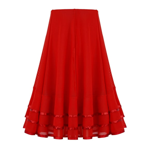 Haitryli Kids Girls Ballroom Dance Skirt Swing Latin Salsa Belly Cha Cha Flamenco Dance Skirts Red 12