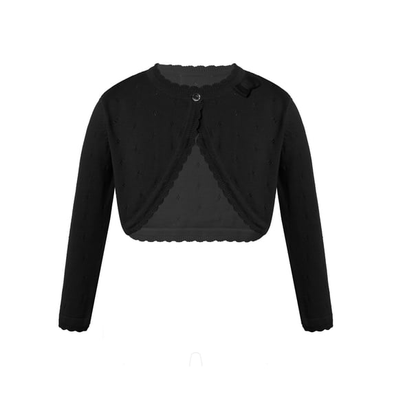 Haitryli Kids Girls Bowknot Knitted Bolero Cardigan Wedding Dress Cover up Black 2