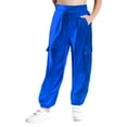 thumbnail image 1 of Haitryli Kids Girls Boys Metallic Jazz Hip Hop Dance Trousers Elastic Waist Cargo Pants Jogger Sweatpants Streetwear Royal Blue 8, 1 of 3