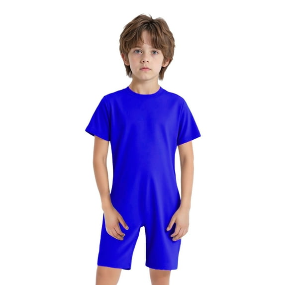 Haitryli Kids Girls Boys Special Needs Adaptive Clothing Short Sleeve Back Invisible Zipper Solid Color Jumpsuit Royal Blue 16