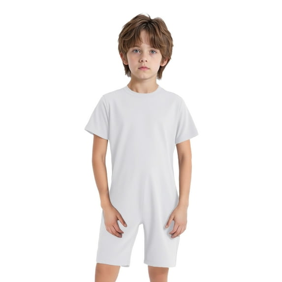 Haitryli Kids Girls Boys Special Needs Adaptive Clothing Short Sleeve Back Invisible Zipper Solid Color Jumpsuit White 16
