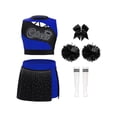 thumbnail image 1 of Haitryli Kids Girls Cheer Leader Party Cheerleading Outfit Carnival Uniform Crop Tops Skirt and Pom Pom Headwear Socks Set Dancewear A Blue Black 6, 1 of 3