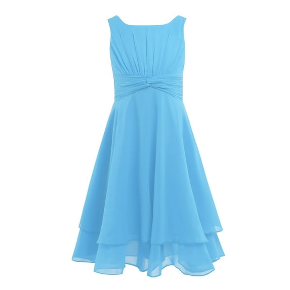 Haitryli Kids Girls Chiffon Knotted Flower Girl Dress Princess Wedding Birthday Pageant Party Prom Gowns Light Blue 6