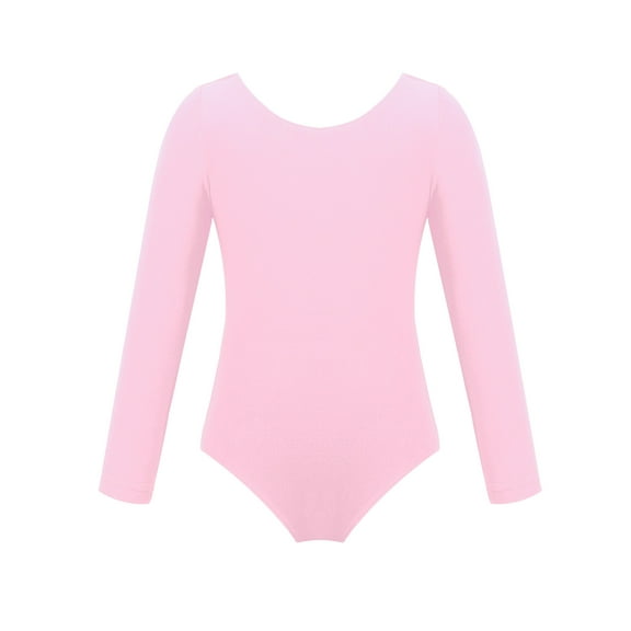 Haitryli Kids Girls Classic Long Sleeves Cotton Ballet Dance Gymnastic Leotard Athletic Unitard Pink 4
