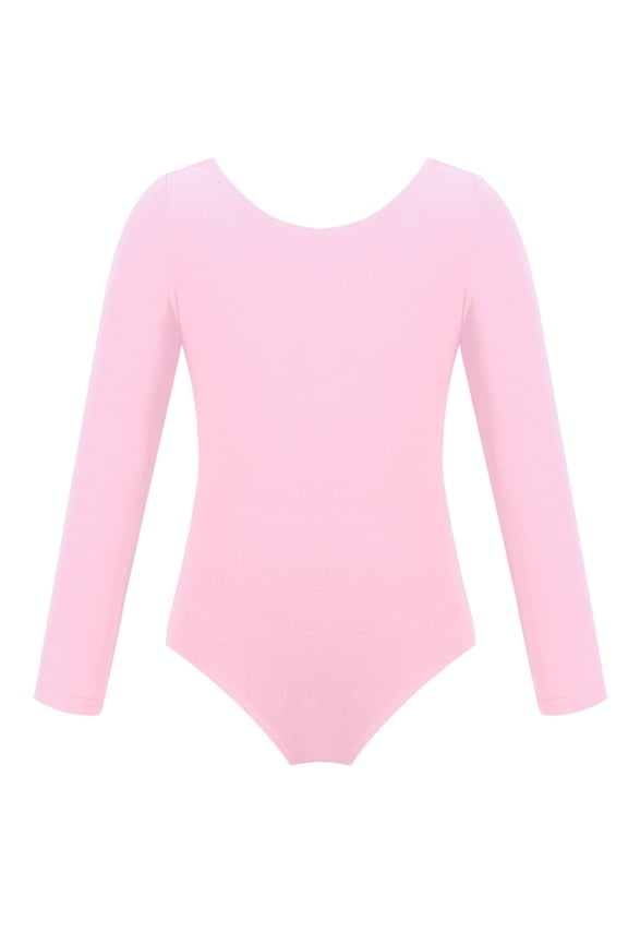 Kids Girls Classic Long Sleeves Cotton Ballet Dance Gymnastic Leotard Athletic Unitard Pink 4