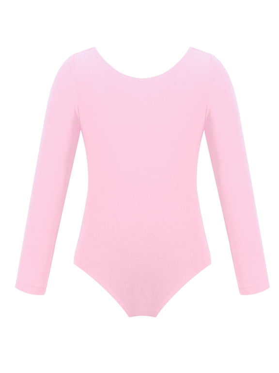 Kids Girls Classic Long Sleeves Cotton Ballet Dance Gymnastic Leotard Athletic Unitard Pink 6