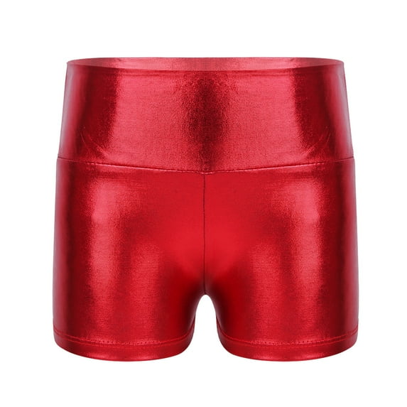 Haitryli Kids Girls Dance Shorts Gymnastics Ballet Tumbling Bottoms Shiny Leather Athletic Booty Shorts Red 10