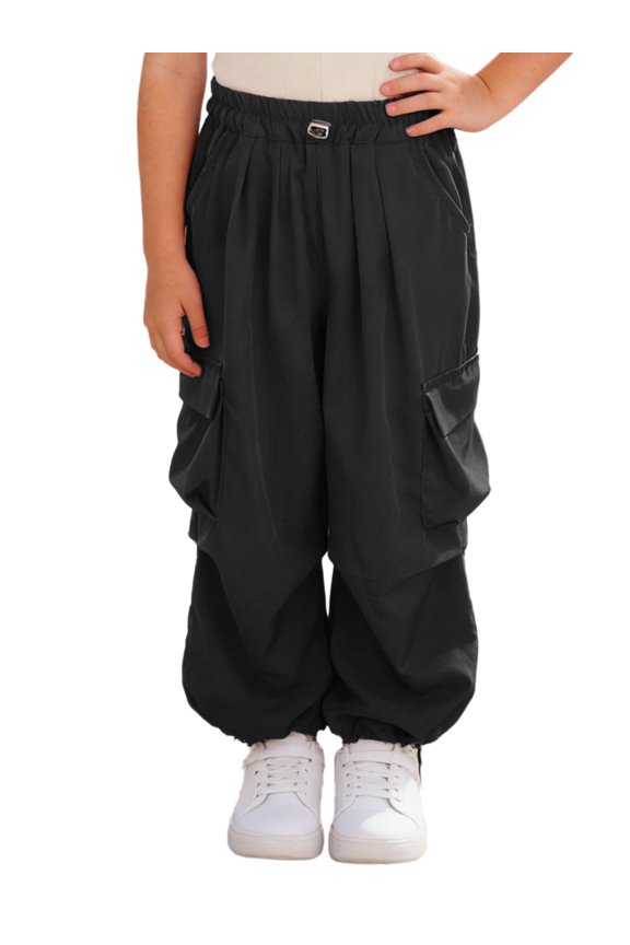 Kids Girls Drawstring Sweatpants Joggers Jazz Hip Hop Dance Pants Skateboarding Cargo Pants Black 120-S