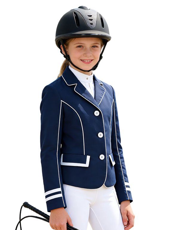 Kids Girls Equestrian Blazer Long Sleeve Horse Riding Shirts Equestrian Show Coat Athletic Jackets Navy Blue 6