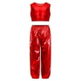 thumbnail image 1 of Haitryli Kids Girls Fashion Hip Hop Dance Outfits Costume Shiny Metallic Sleeveless Crop Top with Pants Red 7-8, 1 of 6