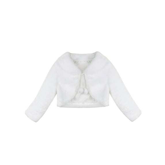 Haitryli Kids Girls Faux Fur Jacket Coat Wedding Bridesmaid Birthday Party Princess Dress Cover Up Ivory 6-7