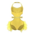 thumbnail image 1 of Haitryli Kids Girls Feather Tutu Skirt Leotard Rhinestone Latin Dance Unitard Jazz Modern Lyrical Dancewear Yellow 8, 1 of 5