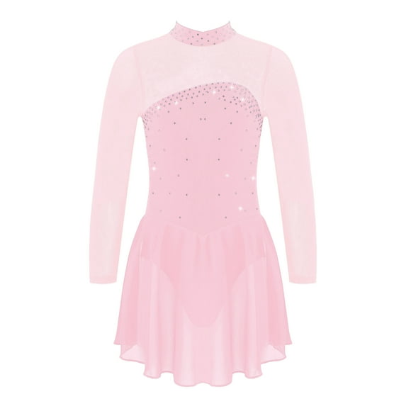 Haitryli Kids Girls Figure Skating Stage Performance Patchwork Dance Skirt Ice Skating Leotard Tutu Dress Pink 12