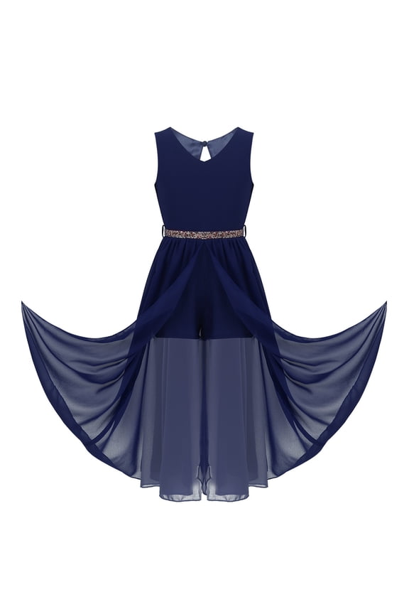 Kids Girls Flower Girls Evening Dress Bridesmaid Christening Gown Rhinestone Belt Easter Pageant Sundress Navy_Blue 14