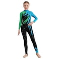 thumbnail image 1 of Haitryli Kids Girls Full Body Unitard Shiny Rhinestones Gymnastics Leotard Dance Bodysuit Long Sleeve Jumpsuit Green&Light Blue 12, 1 of 5