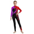 thumbnail image 1 of Haitryli Kids Girls Full Body Unitard Shiny Rhinestones Gymnastics Leotard Dance Bodysuit Long Sleeve Jumpsuit Purple&Red 14, 1 of 5