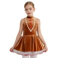 thumbnail image 1 of Haitryli Kids Girls Gingerbread Man Clothes Tutu Dress Velvet Mock Neck V Front Ice Skating Dance Dress Brown 8, 1 of 7