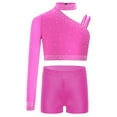 thumbnail image 1 of Haitryli Kids Girls Gym Skating Performance Dance Outfits Sparkly One Shoulder Crop Tops and Shorts Set Hot Pink 14, 1 of 6
