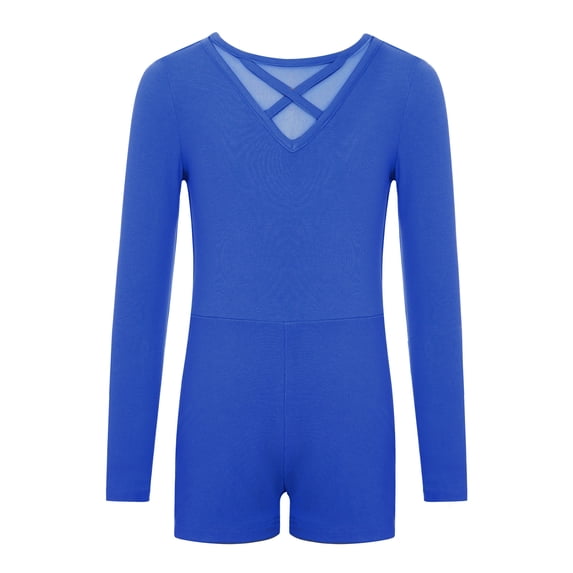 Haitryli Kids Girls Gymnastics Leotard Long Sleeve Ballet Dance Bodysuit Biketard Tumbling Unitard with Shorts Royal Blue 4