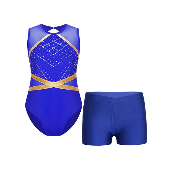 Haitryli Kids Girls Gymnastics Leotard Sparkly Tumbling Bodysuits Sleeveless Dance Outfit Athletic Activewear Blue 10