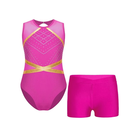 Haitryli Kids Girls Gymnastics Leotard Sparkly Tumbling Bodysuits Sleeveless Dance Outfit Athletic Activewear Hot Pink 12