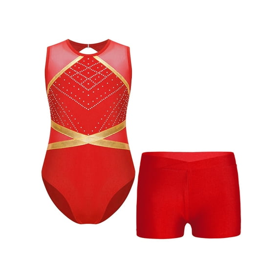 Haitryli Kids Girls Gymnastics Leotard Sparkly Tumbling Bodysuits Sleeveless Dance Outfit Athletic Activewear Red 10