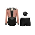 thumbnail image 1 of Haitryli Kids Girls Gymnastics Leotard with Shorts Long Sleeve Athletic Dance Unitard Biketard with Hair Scrunchies Dusty Pink Black 14, 1 of 3