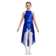 thumbnail image 1 of Haitryli Kids Girls Hater Lyrical Contemporary Dance Dress High Low Skirt Floral Lace Leotard Sleeveless Ballet Dancewear Blue 16, 1 of 6