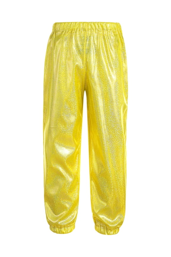 Kids Girls Hip Hop Dance Pants Shiny Metallic Trousers Stage Performance Bottoms Dancewear Gold 2-3