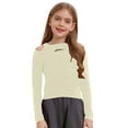 thumbnail image 1 of Haitryli Kids Girls Hip Hop Jazz Ballet Dance Tops Long Sleeve Cold Shoulder Letter Embroidery T-Shirts Performance Wear Beige 15-16, 1 of 5