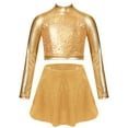 thumbnail image 1 of Haitryli Kids Girls Hip Hop Jazz Latin Dance Outfit Sequin Long Sleeve T-Shirt Crop Top with Skirt Set for Competition Gold 8, 1 of 3