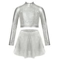 thumbnail image 1 of Haitryli Kids Girls Hip Hop Jazz Latin Dance Outfit Sequin Long Sleeve T-Shirt Crop Top with Skirt Set for Competition Silver 12, 1 of 3