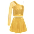 thumbnail image 1 of Haitryli Kids Girls Jazz Hip Hop Performance Dance Outfits Sequins Crop Top Long Sleeve One Shoulder Shirt and Skirt Set Gold 8, 1 of 3